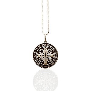 Colar da medalha de São Bento na corrente veneziana de 0,45 cm prata925