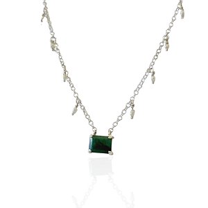 Colar de Quartzo Verde com pérola natural  mini prata 925