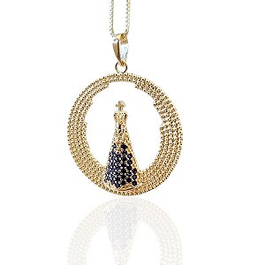 Colar de Bolinha de Nossa Senhora Aparecida na corrente veneziana de 0,45cm semijoia banhado a ouro18k