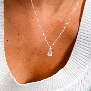 Cordão pingente N.S Aparecida cravejada banhado a prata