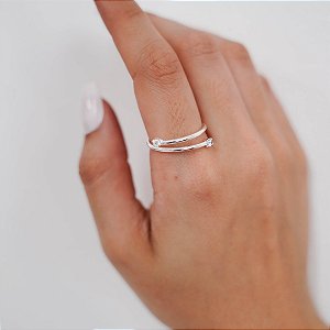 Anel dois fios com zircônia banhado a prata