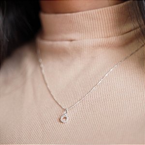Cordão mini aro cravejado inspiração Pandora Prata 925