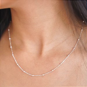 Corrente mini cadeado com bolinhas 45cm prata 925