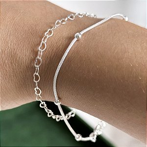 Conjunto de pulseiras basic banhado a prata