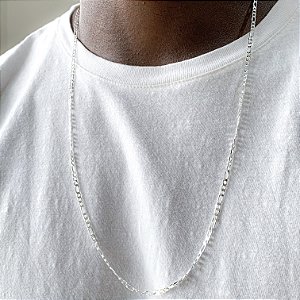 Corrente masculina fígaro 3 por 1 70cm banhado a prata