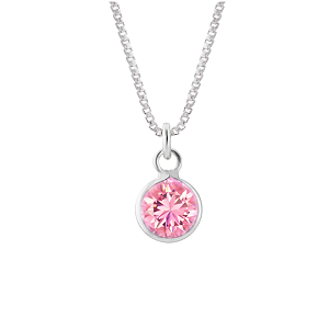 Cordão ponto de luz 45cm mini redondo rosa prata 925