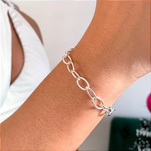 Pulseira elos grande banhado a prata