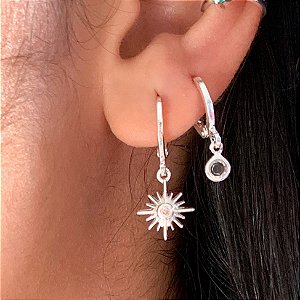 Argola click pingente estrela cadente banhado a prata