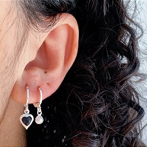 Kit de argolas click pingentes black banhado a prata