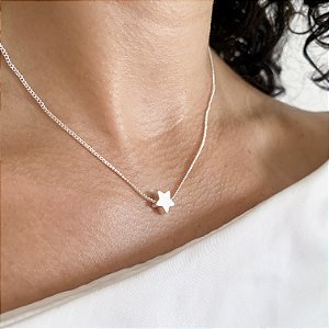 Chocker estrela solitária banhado a prata