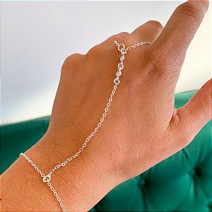 Pulseira Hand Chain 3 zircônias banhado a prata