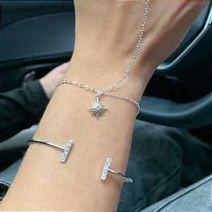 Bracelete palitinho zircônia banhado a prata