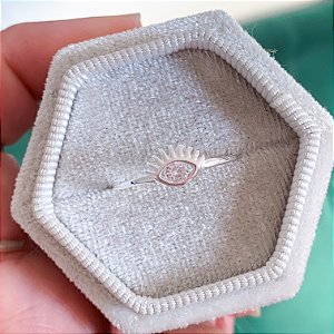 Anel olho grego com pedra banhado a prata