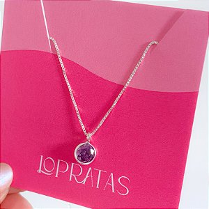 Cordão ponto de luz 45cm redondo Ametista prata 925