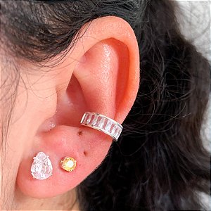Piercing fake zircônia baguete cristal banhado a prata