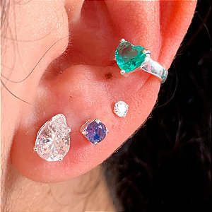 Trio de brincos zircônia gota Ametista banhado a prata