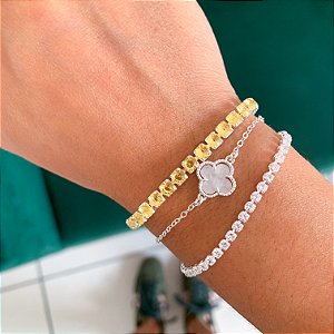 Pulseira luxo pedra zircônia amarelo banhado a prata