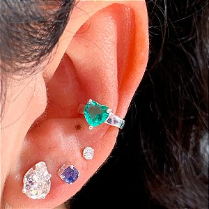 Piercing fake zircônia coração turmalina banhado a prata