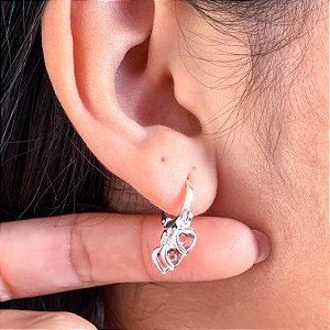 Argola click 3 pingentes Ametista banhado a prata