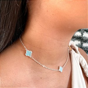 Cordão Virginia trevo azul banhado a prata