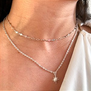 Chocker medalinhas banhado a prata