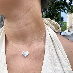 Cordão nylon coração chapinha banhado a prata