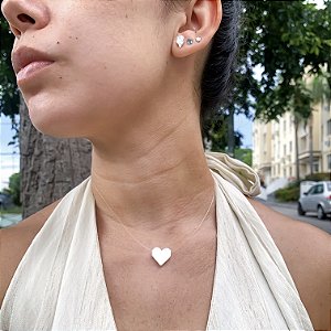 Cordão nylon coração chapinha banhado a prata