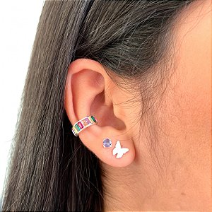 Trio de brincos borboleta lilás banhado a prata