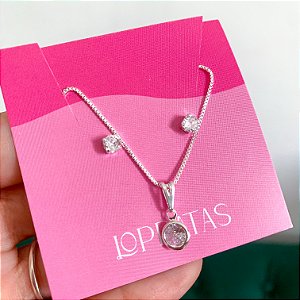 Conjunto ponto de luz zircônia tradicional banhado a prata