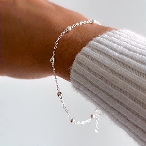 Pulseira corrente com bolinhas banhado a prata