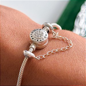 Pulseira de berloque fecho redondo cravejado em Prata 925