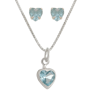 Conjunto ponto de luz zircônia Azul em Prata 925