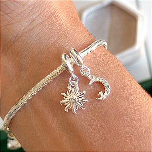 Kit de berloques sol e lua cravejado banhado a prata