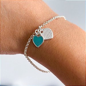 Pulseira elo português 2 pingentes inspiração Tiffany banhado a prata