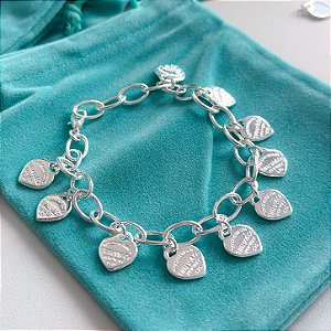 Pulseira multi corações elos grandes inspiração banhado a prata