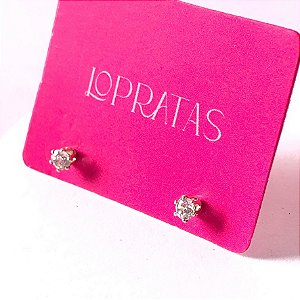 Brinco zircônia redonda pequena cristal banhado a Prata