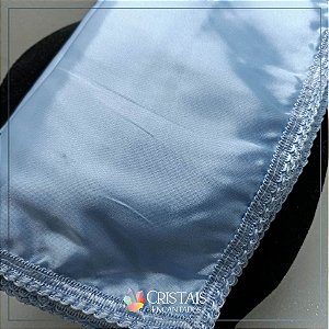 Toalha para altar em cetim azul com acabamento em renda azul (peça única)
