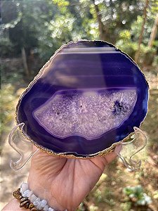 Placa de Agata Roxa com Acabamento Dourado