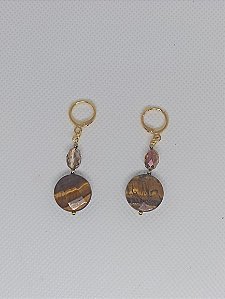 Brinco Olho de Tigre com Cristal Irizado