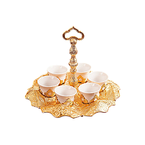 Conjunto para Café Árabe - 6 Xícaras com Suporte - Dourado