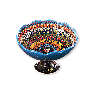 FRUTEIRA DE CERÂMICA MULTICOLORIDA 20CM AZUL/PÉ PRETO