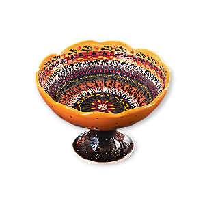 FRUTEIRA DE CERÂMICA MULTICOLORIDA 20CM  AMARELA/PÉ MARROM