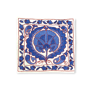 Capa para Almofada Bordada à Mão Suzani - Tulipa Azul
