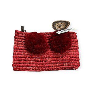 BOLSA MARROQUINA RÁFIA COLOR - VERMELHA 2 POMPONS