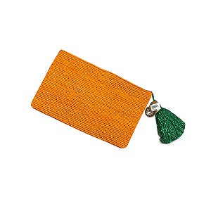CLUTCH MARROQUINA EM RÁFIA LARANJA COM TASSEL COLORIDO (29X21 CM)