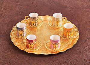 Conjunto de Café com 6 Xícaras de Porcelana Coloridas