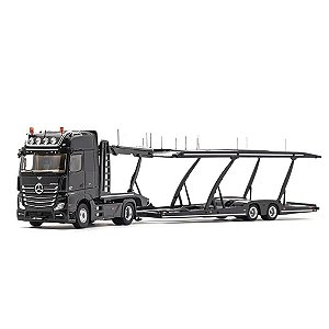 (Caixa Aberta) Miniatura GCD 1:64 Carreta Cegonha Mercedes-Benz Actros Preto