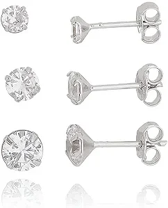 Trio de Brincos de Prata 925 Zircônia Redonda