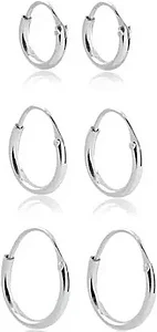 Trio de Brincos Argolinhas de Prata 925