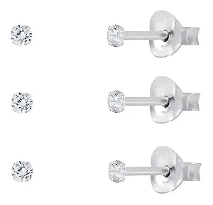 Trio De Brincos Zircônia 2mm Prata 925
